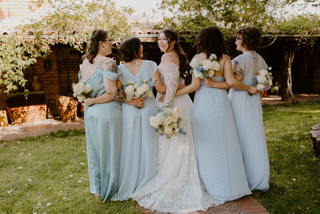 bride and bridesmaid candid photos at Agua Linda Farm