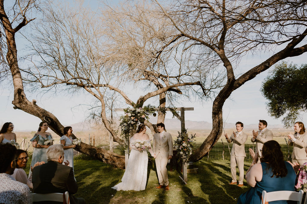 Tucson based, Arizona Micro Wedding Photographer takes garden party wedding photos 
