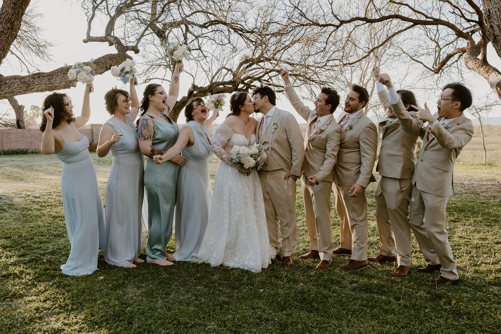 Tucson based, Arizona Micro Wedding Photographer takes garden party wedding photos wedding party photos