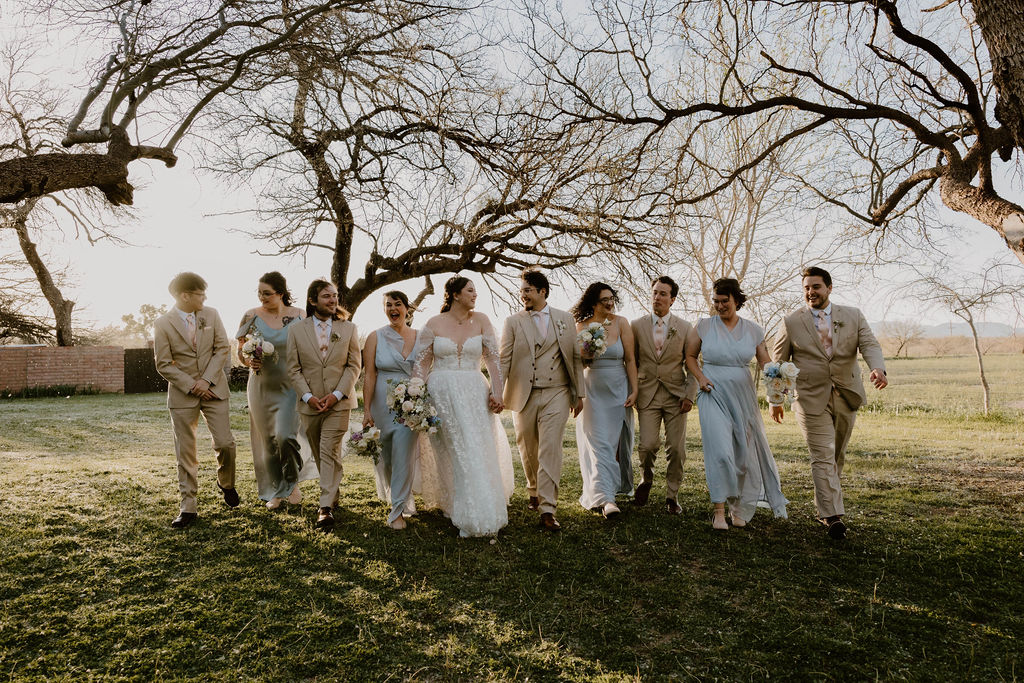 Tucson based, Arizona Micro Wedding Photographer takes garden party wedding photos wedding party photos at Agua Linda Farm