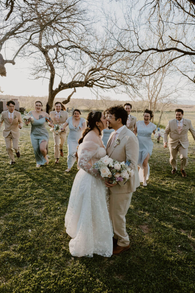 Tucson based, Arizona Micro Wedding Photographer takes garden party wedding photos wedding party at Agua Linda Farm