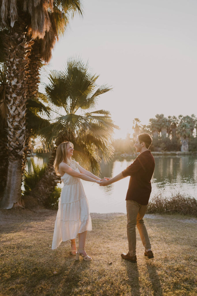 Candid moment during a relaxed Tucson engagement photoshoot with Haley