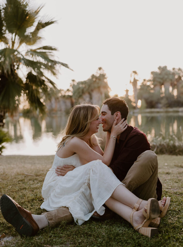 Candid moment during a relaxed Tucson engagement photoshoot with Haley